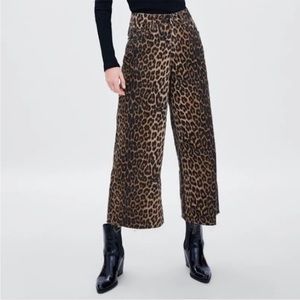 Zara trf Leopard Print Wide Leg Jeans Culottes Size 8 Mob Mom DD